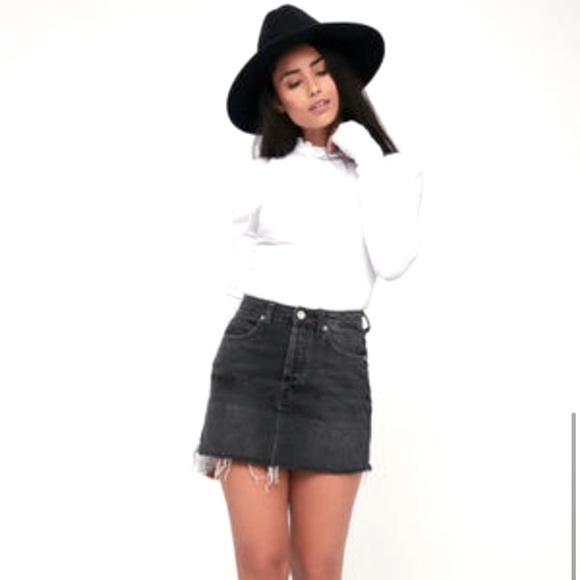 Free People Washed Black Distressed Hem Mini Skirt - Picture 1 of 5